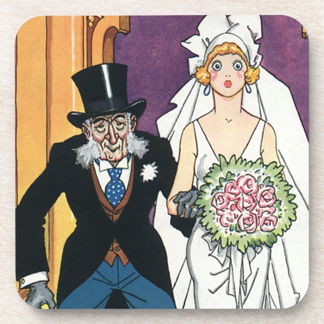 Vintage Funny Wedding, May December Romance Coaster (Front)