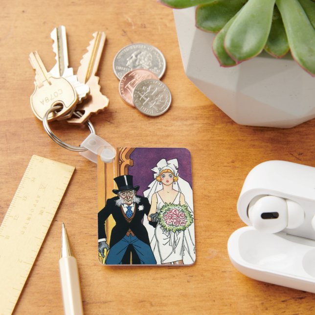 Vintage Funny Wedding, May December Romance Key Ring (Desk)