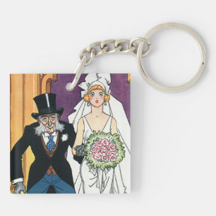 Vintage Funny Wedding, May December Romance Key Ring