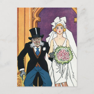 Vintage Funny Wedding, May December Romance Postcard