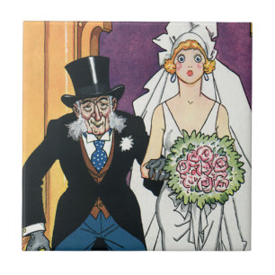 Vintage Funny Wedding, May December Romance Tile