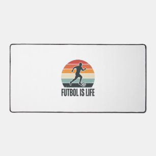 Vintage Futbol Is Life Soccer Player Shirt Design_ Desk Mat