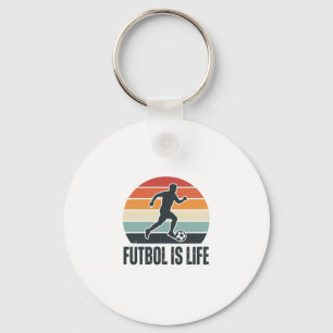 Vintage Futbol Is Life Soccer Player Shirt Design_ Key Ring