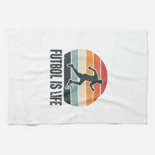 Vintage Futbol Is Life Soccer Player Shirt Design_ Tea Towel