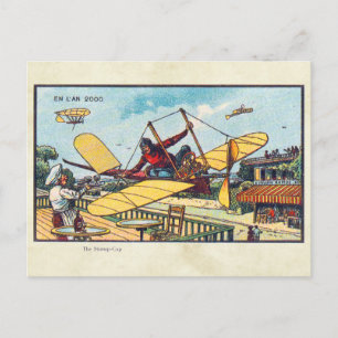 Vintage Futuristic Flying Machines Colour Art Postcard