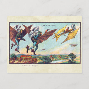 Vintage Futuristic Flying Machines Colour Art Postcard