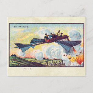 Vintage Futuristic Flying Machines Colour Art Postcard