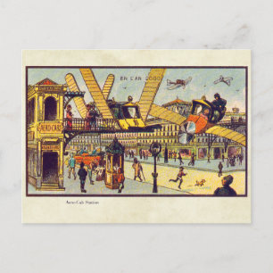 Vintage Futuristic Flying Machines Colour Art Postcard