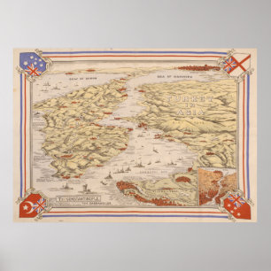 Vintage Gallipoli Campaign Map (1915) Dardanelles Poster