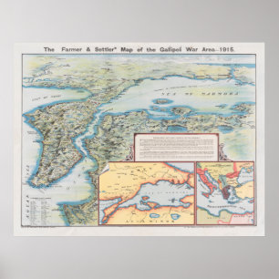 Vintage Gallipoli Campaign Map (1915) WWI Poster