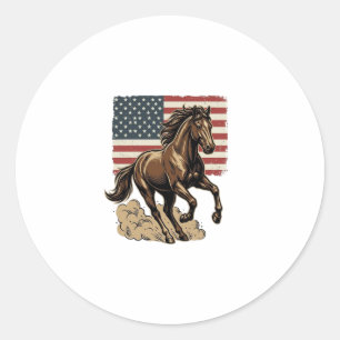 Vintage Galloping Horse American Flag Shirt Design Classic Round Sticker