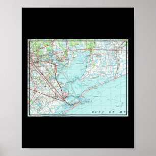 Vintage Galveston Bay Tx Nautical Map (1975)  Poster