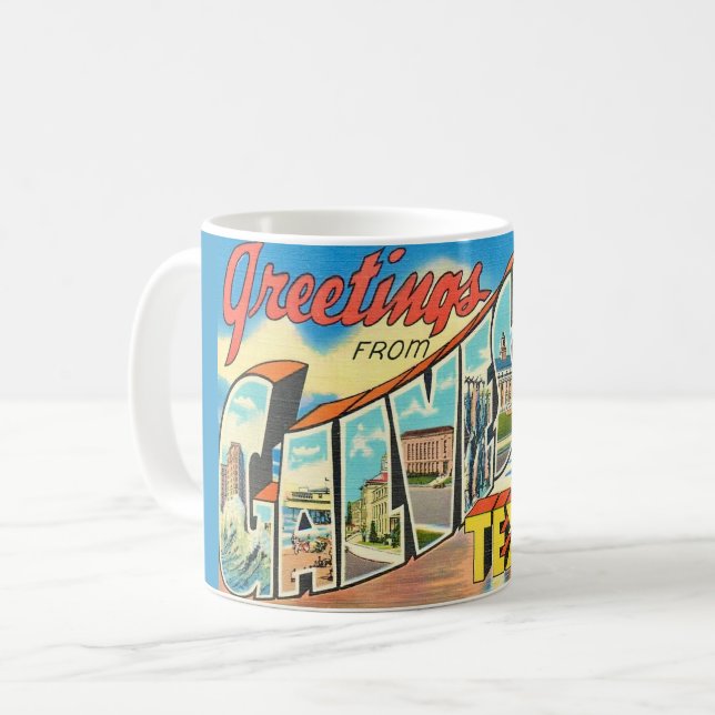 Vintage Galveston Greetings Coffee Mug (Front Left)