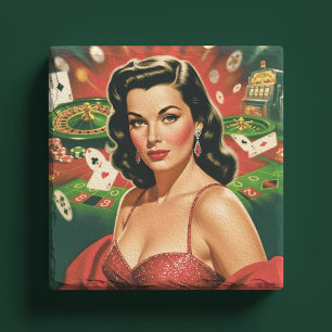 Vintage Gambling Pin-up Stone Coaster