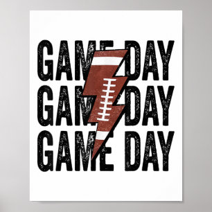 Vintage Game Day Footll Lightning Bolt Funny Team Poster