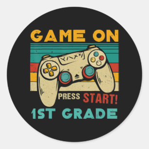 Vintage Game On Press Start 1st Grade Gamer Back T Classic Round Sticker