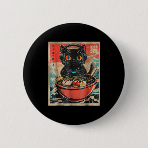 Vintage Gamer Cat Funny Ramen Retro Japanese Cat G 6 Cm Round Badge