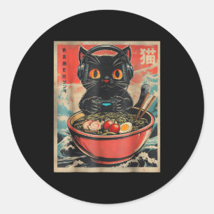 Vintage Gamer Cat Funny Ramen Retro Japanese Cat G Classic Round Sticker