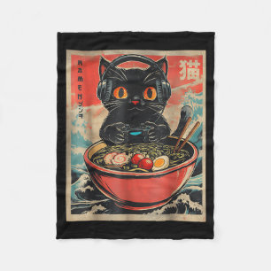 Vintage Gamer Cat Funny Ramen Retro Japanese Cat G Fleece Blanket