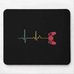 Vintage Gamer Heartbeat For Video Game Players Con Mouse Mat