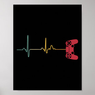 Vintage Gamer Heartbeat For Video Game Players Con Poster