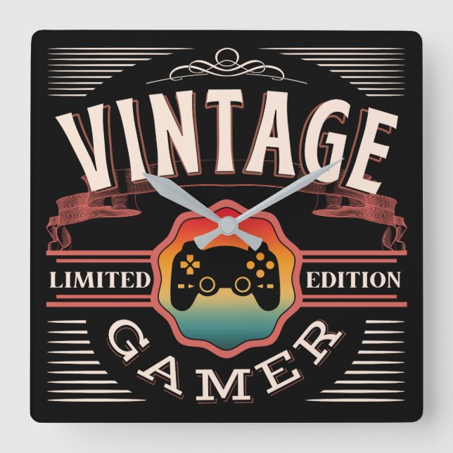 VINTAGE GAMER LIMITED EDITION  SQUARE WALL CLOCK (Front)