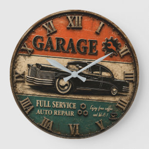 Vintage Garage Auto Repair Classic American Car Large Clock