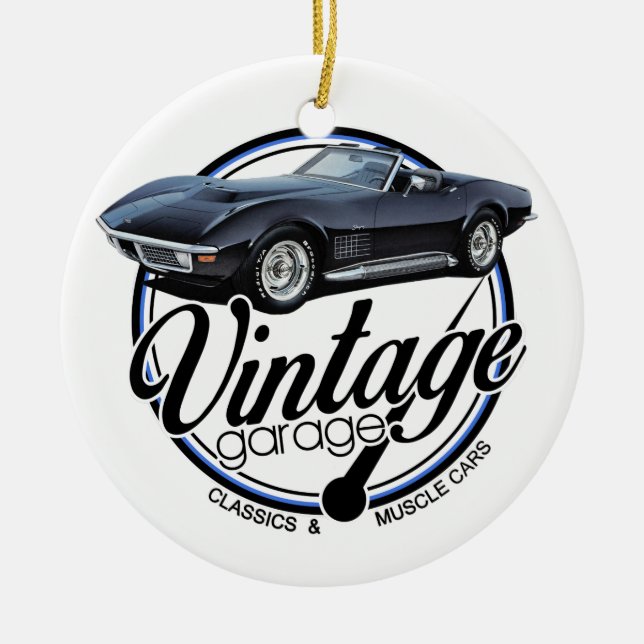 Vintage Garage Black Corvette Ceramic Tree Decoration (Front)