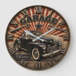 Vintage Garage Classic Car Service Retro Mechanic Large Clock