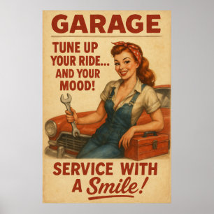 Vintage Garage Girl Art Poster
