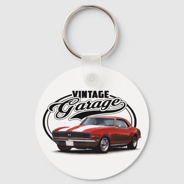 Vintage Garage Red Camaro Key Ring (Front)