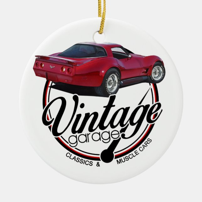 Vintage Garage Red Corvette Ceramic Tree Decoration (Front)
