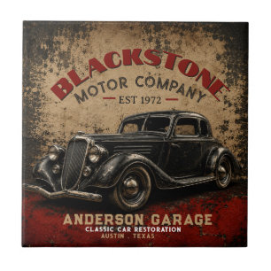 Vintage Garage Repair Service Classic Automobile Tile