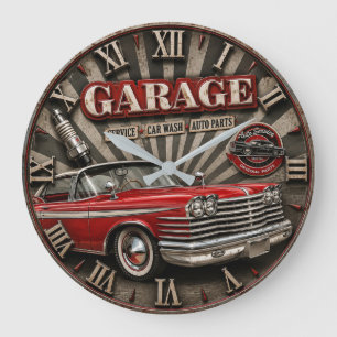 Vintage Garage Service Classic American Car Decor  Large Clock