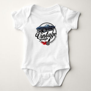Vintage Garage with Black Corvette Baby Bodysuit