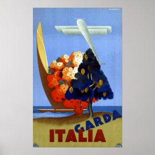 Vintage Garda Italy Europe Air Travel Poster