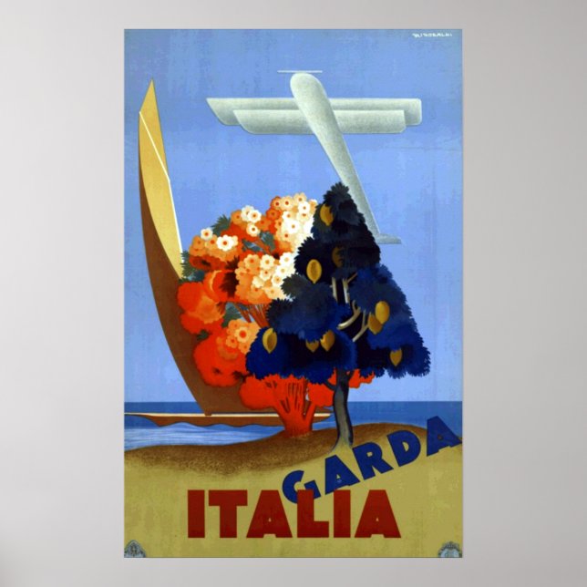 Vintage Garda Italy Europe Air Travel Poster (Front)