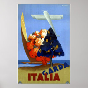 Vintage Garda Italy Europe Air Travel Poster