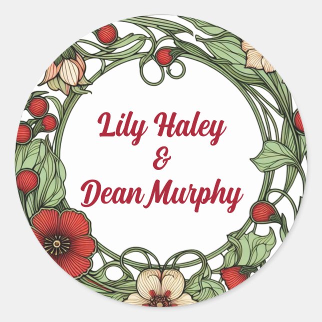 Vintage Garden Art Nouveau Wedding Classic Round Sticker (Front)