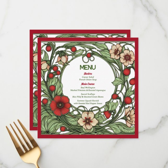 Vintage Garden Art Nouveau Wedding Menu (Front/Back In Situ)