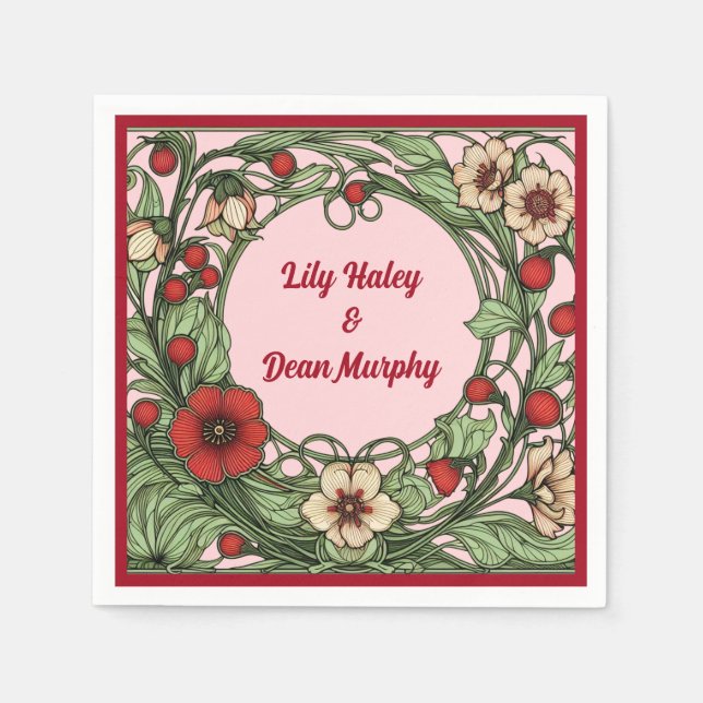 Vintage Garden Art Nouveau Wedding Napkin (Front)