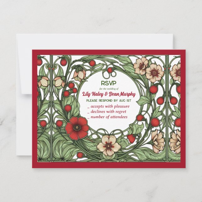 Vintage Garden Art Nouveau Wedding RSVP Card (Front)