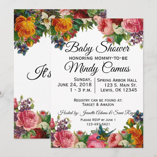 Vintage Garden Baby Shower invitation (Front/Back)