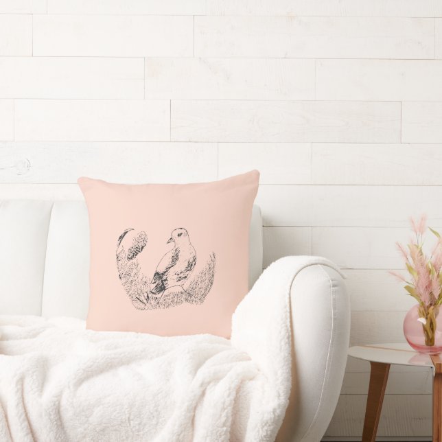 Vintage Garden Bird – Black-White Botanical Art Cushion (Couch)