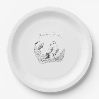 Vintage Garden Bird – Mono Elegance Whisper Paper Plate