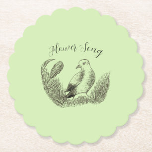 Vintage Garden Bird – Monochrome Elegant Floral Paper Coaster