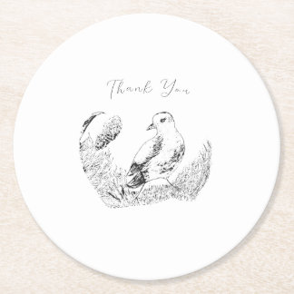 Vintage Garden Bird – Monochrome Elegant Floral Round Paper Coaster