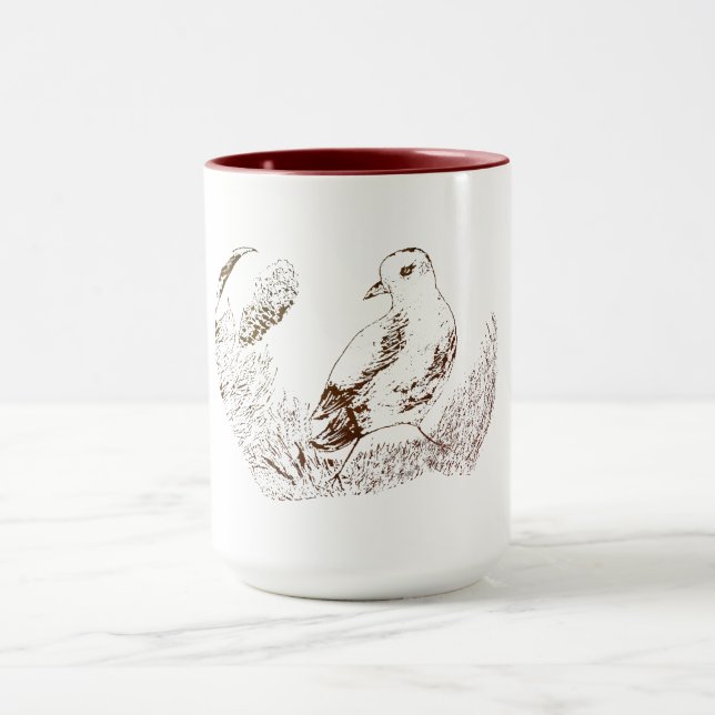 Vintage Garden Bird – Monochrome Floral Mug (Center)
