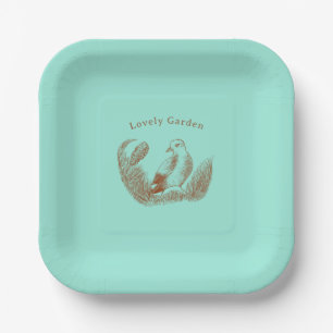 Vintage Garden Bird – Monochrome Floral Paper Plate