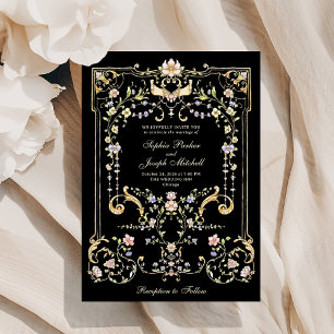 Vintage Garden Black   Colourful Luxe Wedding Invitation